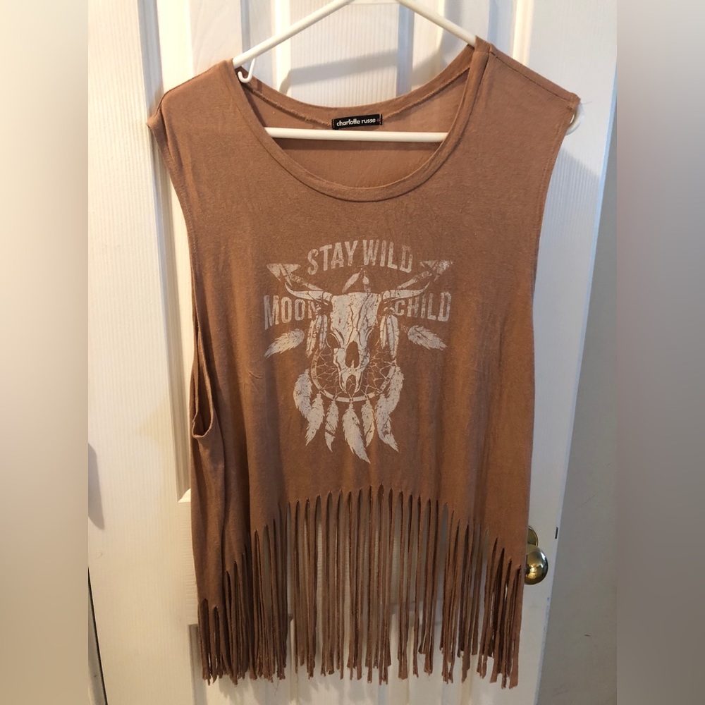 Charlotte Russe tan/light brown Fringe shirt. Size 1X